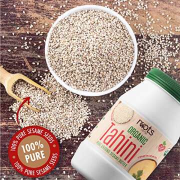 Roots Circle USDA Organic Tahini Paste | 100% Pure Creamy Ground Sesame Seed Paste for Hummus, Tahin...