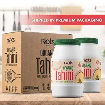 Roots Circle USDA Organic Tahini Paste | 100% Pure Creamy Ground Sesame Seed Paste for Hummus, Tahini Sauce & Dressing | Vegan, Kosher, Non-GMO, Gluten & Peanut-Free, Keto-Friendly | 2 Pack