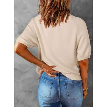 Dokotoo Ladies Summer Tops 2024 Trendy Cute V Neck Crop Hollow Out Casual Trendy Knit Button Down Shirts Lantern Sleeves Blouses Oversized Shackets,Beige Small