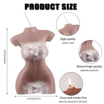 2 Pieces Female Body Candles Body Shaped Candle Trendy Candles Mannequin Torso Candle Elegant Body Candle for Bedroom Bathroom Aesthetic Decoration (Dark Coffee)
