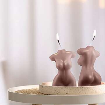 2 Pieces Female Body Candles Body Shaped Candle Trendy Candles Mannequin Torso Candle Elegant Body Candle for Bedroom Bathroom Aesthetic Decoration (Dark Coffee)