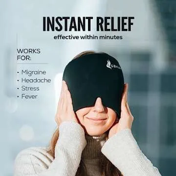 Comfortable Migraine Headache Relief Cap - Migraine Ice Head Wrap With 360° Form Fitting Design - Gel Ice Cap - Natural Hot or Cold Therapy For Headache, Tension, Puffy Eyes, Stress -One Size fits all