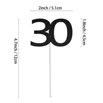 Sumerk 24PCS 30 Cupcake toppers Black Glitter 30th Birthday Cupcake Picks Anniversary Party Decorations