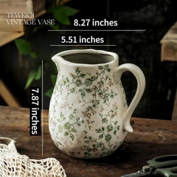 Vintage Floral Ceramic Vase - Farmhouse Decor Centerpiece