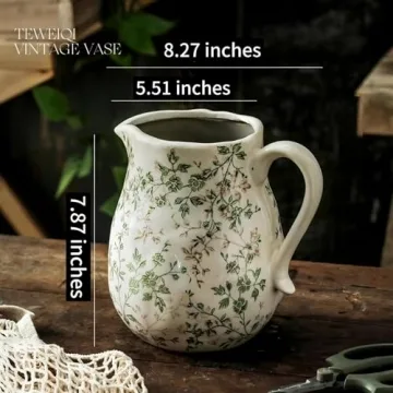 Vintage Floral Ceramic Vase - Farmhouse Decor Centerpiece