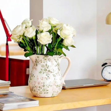 Vintage Floral Ceramic Vase - Farmhouse Decor Centerpiece