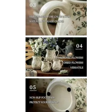 Vintage Floral Ceramic Vase - Farmhouse Decor Centerpiece