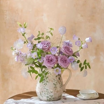 Vintage Floral Ceramic Vase - Farmhouse Decor Centerpiece