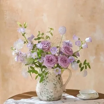 Vintage Floral Ceramic Vase - Farmhouse Decor Centerpiece