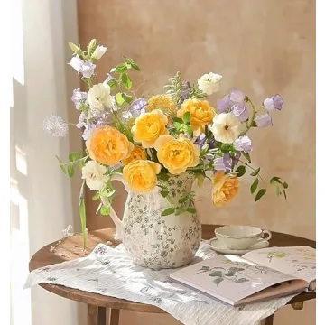 Vintage Floral Ceramic Vase - Farmhouse Decor Centerpiece