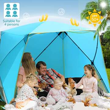 Old Bahama Bay Pop Up Beach Tent, Portable Shade Sun Shelter UPF50+ UV Protection for 4 Person Exten...