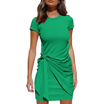 LILLUSORY Women's Casual Short Sleeve Dress T Shirt Bodycon Wrap Ruched Mini Summer Night Out Sundre...