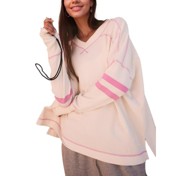 Gozoloma Women's Oversized Long Sleeve Tee Shirt Tshirt Pull-on Basic V Neck T Shirt Blouse Tunic To...