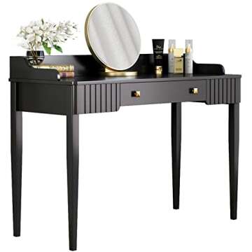 ukorua White Vanity Desk Wooden Desk with Drawer Modern Desk Computer Desk White Makeup Table with Gold Handle