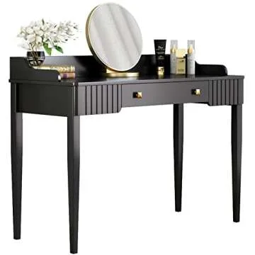 ukorua White Vanity Desk Wooden Desk with Drawer Modern Desk Computer Desk White Makeup Table with Gold Handle