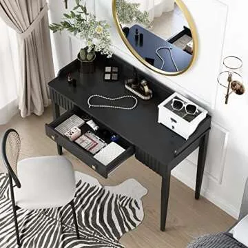 ukorua White Vanity Desk Wooden Desk with Drawer Modern Desk Computer Desk White Makeup Table with Gold Handle