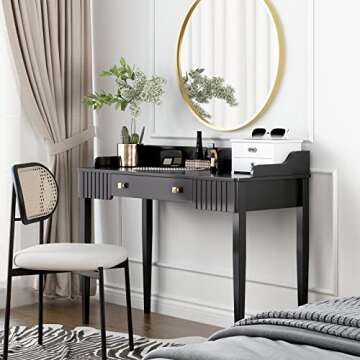 ukorua White Vanity Desk Wooden Desk with Drawer Modern Desk Computer Desk White Makeup Table with Gold Handle