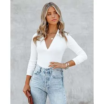 OWIN Women's Stylish V Neck Long Sleeve Bodysuit