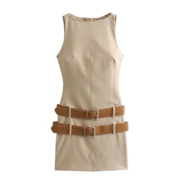 Generic Summer Fashion Sexy Elegant New Women O Neck Sleeveless Double Belt Mini Dress