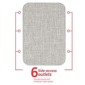 GE Pro 6-Outlet Extender, Surge Protector, Side Access, Fabric Wall Tap Adapter, 3-Prong, 1200 Joules, Warranty, UL Listed, White/Gray, 43435