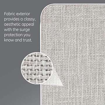 GE Pro 6-Outlet Extender, Surge Protector, Side Access, Fabric Wall Tap Adapter, 3-Prong, 1200 Joules, Warranty, UL Listed, White/Gray, 43435