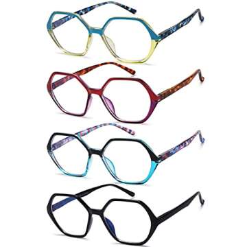 EYEURL Reading Glasses for Women 4-Pack Blue Light Blocking Reading Glasses Vintage Design Diamond-S...