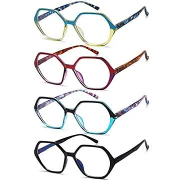 EYEURL Reading Glasses for Women 4-Pack Blue Light Blocking Reading Glasses Vintage Design Diamond-S...
