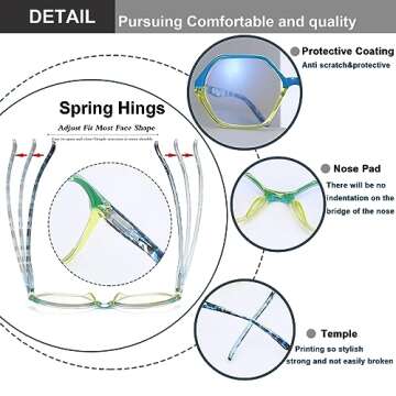 EYEURL Reading Glasses for Women 4-Pack Blue Light Blocking Reading Glasses Vintage Design Diamond-Shaped Frame Spring Hinge Readers Anti Glare Filter Lightweight Eyeglasses,0.5