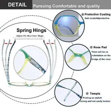 EYEURL Reading Glasses for Women 4-Pack Blue Light Blocking Reading Glasses Vintage Design Diamond-Shaped Frame Spring Hinge Readers Anti Glare Filter Lightweight Eyeglasses,0.5