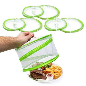 Food Covers mesh Pop Up Outdoor, BBQ, Picnic, Camping, and More | Mesh Food Covers for Outside | Protect Food Dish from Bugs, Flies (6 Count)