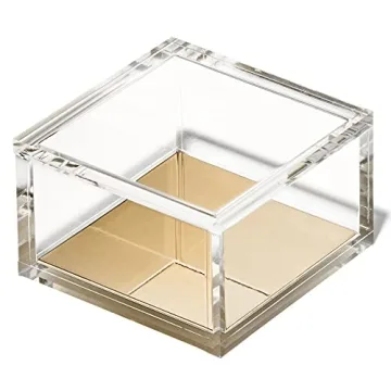 OfficeGoods Acrylic Desk Organizer w/Gold Base – Functional & Elegant Odds & Ends Box for Display or Storage – Perfect for Home or Office, Kitchen, Bathroom Vanity, Curio Display - Small