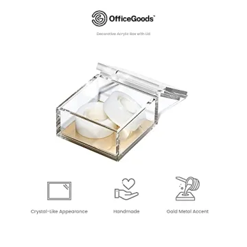 OfficeGoods Acrylic Desk Organizer w/Gold Base – Functional & Elegant Odds & Ends Box for Display or Storage – Perfect for Home or Office, Kitchen, Bathroom Vanity, Curio Display - Small