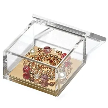 OfficeGoods Acrylic Desk Organizer w/Gold Base – Functional & Elegant Odds & Ends Box for Display or Storage – Perfect for Home or Office, Kitchen, Bathroom Vanity, Curio Display - Small