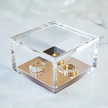 OfficeGoods Acrylic Desk Organizer w/Gold Base – Functional & Elegant Odds & Ends Box for Display or Storage – Perfect for Home or Office, Kitchen, Bathroom Vanity, Curio Display - Small