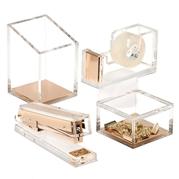 OfficeGoods Acrylic Desk Organizer w/Gold Base – Functional & Elegant Odds & Ends Box for Display or Storage – Perfect for Home or Office, Kitchen, Bathroom Vanity, Curio Display - Small