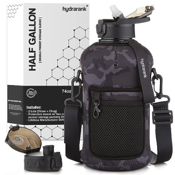 HYDRARANK Half Gallon Water Bottle with Storage Sleeve