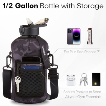 HYDRARANK Half Gallon Water Bottle with Storage Sleeve