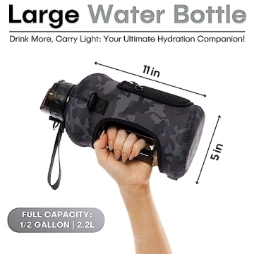 HYDRARANK Half Gallon Water Bottle with Storage Sleeve