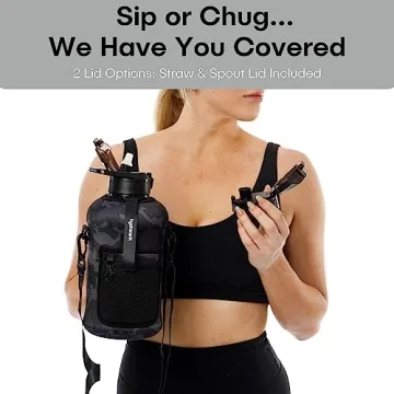 HYDRARANK Half Gallon Water Bottle with Storage Sleeve