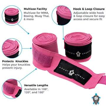 Kakoa Sports Pink Hand Wraps for Boxing Gloves Heavy Bag Wrist Wraps Mexican Style Stretchy Elastic ...
