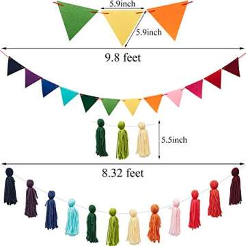 5 Pieces Colorful Garland Banner Rainbow Felt Balls Garland Christmas Tassel Triangle Flags Banners Christmas Pom Pom Garland for Mantel Room Wall Nursery Holiday Decoration