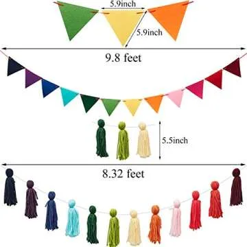 5 Pieces Colorful Garland Banner Rainbow Felt Balls Garland Christmas Tassel Triangle Flags Banners Christmas Pom Pom Garland for Mantel Room Wall Nursery Holiday Decoration