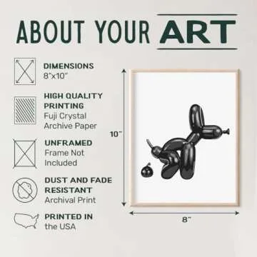 Black Bathroom Wall Decor - Bathroom Decor for Men - funny Bathroom Signs - Modern Bathroom Balloon Dog Pop art - Retro style Wall Decor - Funky Trendy Minimalist Dorm Decor - Black and White Wall Art