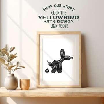 Black Bathroom Wall Decor - Bathroom Decor for Men - funny Bathroom Signs - Modern Bathroom Balloon Dog Pop art - Retro style Wall Decor - Funky Trendy Minimalist Dorm Decor - Black and White Wall Art