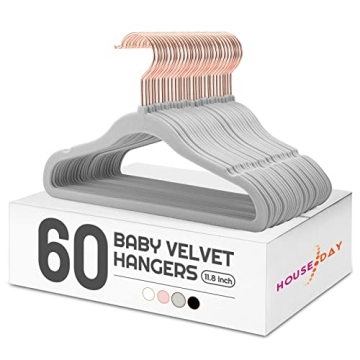 HOUSE DAY Velvet Baby Hangers for Closet, Kids Hangers Velvet 60 Pack, Non Slip Toddler Hangers 11.8...
