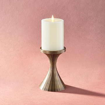 LampLust Metal Pillar Candle Holder - 5.5 Inch Tall Candle Holders for Pillar Candles, Aged Brass Fi...