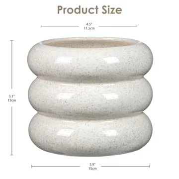 Ceramic Planter Pot, 6 Inch Bubble Planter with Drainage Hole, Large Flower Planter Pots for Indoor Plants Outdoor, Home Office Modern Décor(Creamy White)