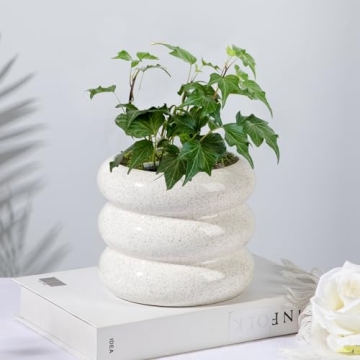 Ceramic Planter Pot, 6 Inch Bubble Planter with Drainage Hole, Large Flower Planter Pots for Indoor Plants Outdoor, Home Office Modern Décor(Creamy White)