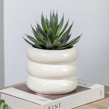 Ceramic Planter Pot, 6 Inch Bubble Planter with Drainage Hole, Large Flower Planter Pots for Indoor Plants Outdoor, Home Office Modern Décor(Creamy White)