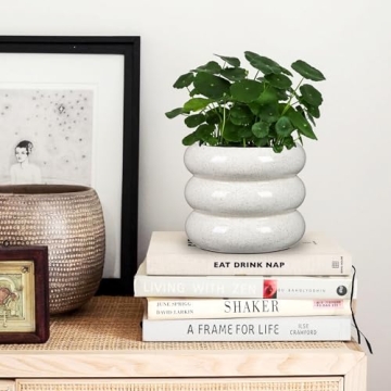 Ceramic Planter Pot, 6 Inch Bubble Planter with Drainage Hole, Large Flower Planter Pots for Indoor Plants Outdoor, Home Office Modern Décor(Creamy White)